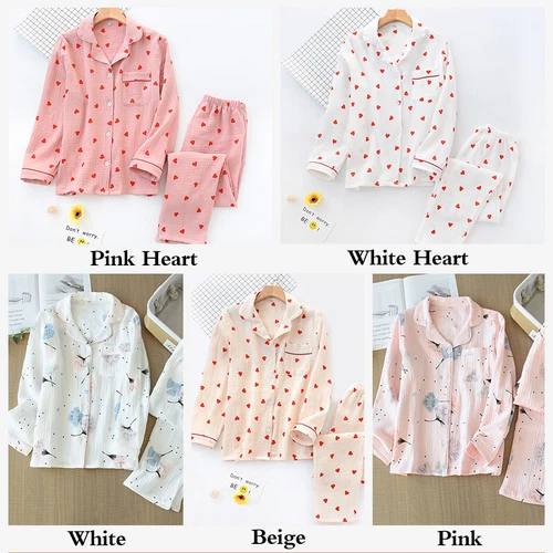 Women's 100% gauze cotton sleepwear set long sleeved sleepwear sleepwear- - Picture 6 of 34