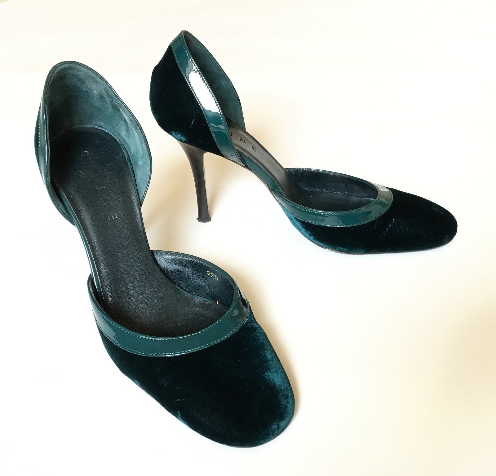 CELINE dark green patent Leder + velvet pumps Größe 37,5 - schuhe Céline CELINE dark green patent Leder + velvet pumps Größe 37,5 - schuhe Céline