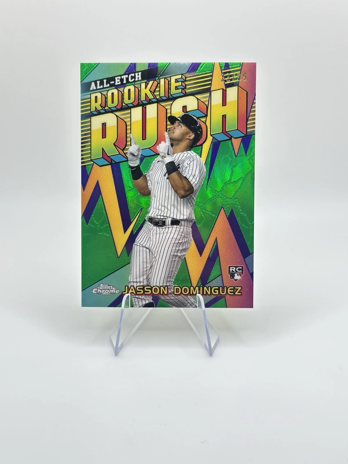 Jasson Dominguez 2024 Topps Chrome RC All-Etch Rookie Rush Green /99