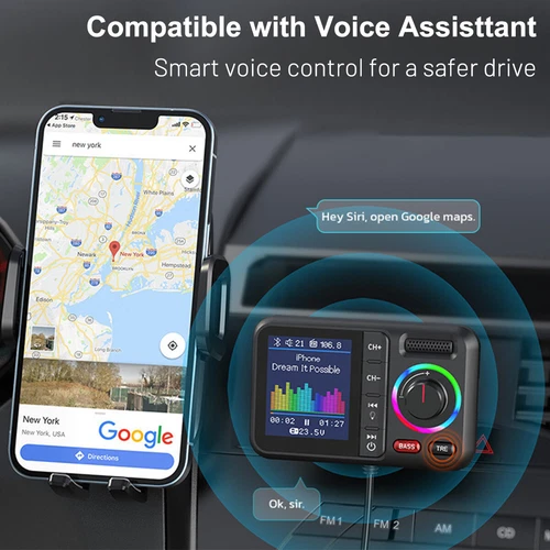 Bluetooth 5.0 Car Wireless FM Transmitter Adapter 2USB PD Charger AUX Hands-Free - Picture 11 of 12