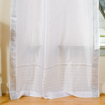 White Silver Tab Top Sheer Sari Curtain Pair - 80" W X 96" L, Handmade Polyester Drapes - View #8