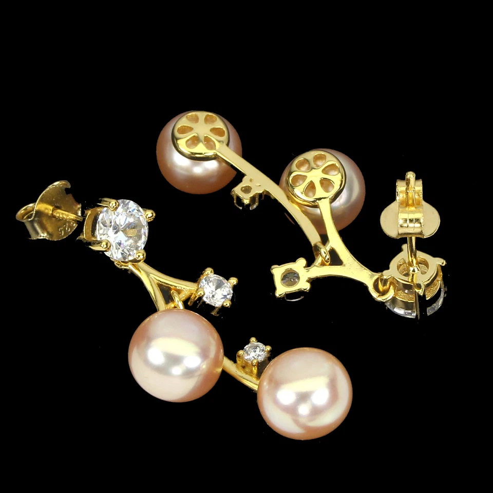 925 Sterling Silver Earrings Round Pearl 8mm Simulated Cz Gemstone Jewelry - Image 3 of 4