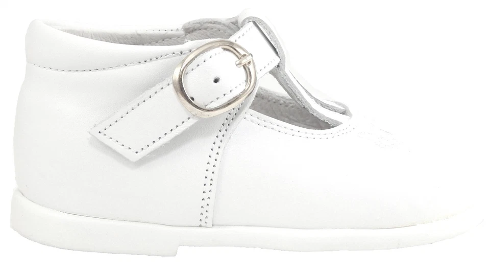 DE OSU - España - Zapatos de vestir de cuero blanco con correa en T para bebés niñas -Europeos -Talla 4-6 Foto 4 de 4