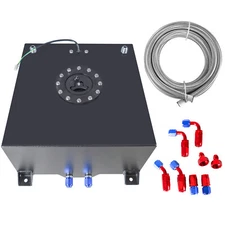 10 Gallon ALUMINUM FUEL CELL GAS TANK+CAP+LEVEL SENDER+STEEL FUEL LINE KIT NEW