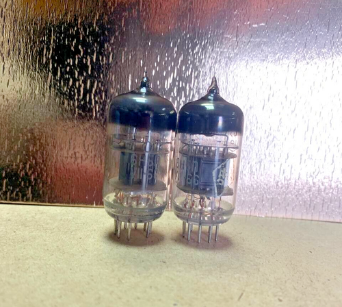 2x 6N5P (6Н5П 6AU7 12AU7) Double triode Matched pair Black Box anode ...