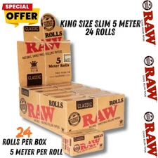 RAW Classic King Size Slim Rolls - 24 Pack Box - 5 Meters Each