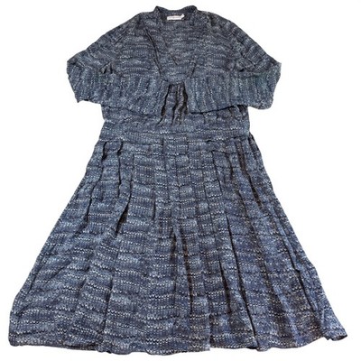 Tory Burch Blue Grey Scallop Marbled Silk Midi Dress Long Sleeve Women's  Size 14 | eBay