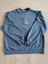 Vintage 90s Y2k Granny Cat Sweatshirt Pullover Crewneck Embroidered Size XL Blue
