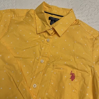 Yellow Gold Pink Logo Women s XS Shirt US POLO ASSN Long Sleeve Button Down