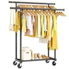 HYSEYY Double Rods Clothes Rack, Rolling Clothing Rack for Hanging Clothes Po...