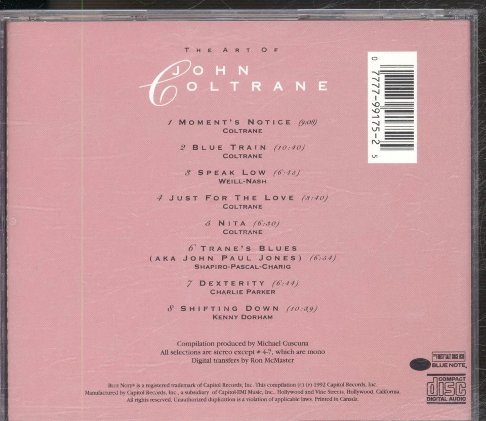John Coltrane Kunst Von John Coltrane CD Kanada Blue Note 1992 CDP077779917525 - Bild 2 von 3