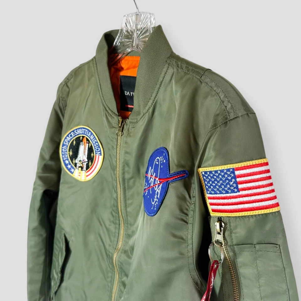 DA FEI LI Size XS NASA MA-1 Flight Bomber Jacket Olive Green Space Costume - Image 2 of 4