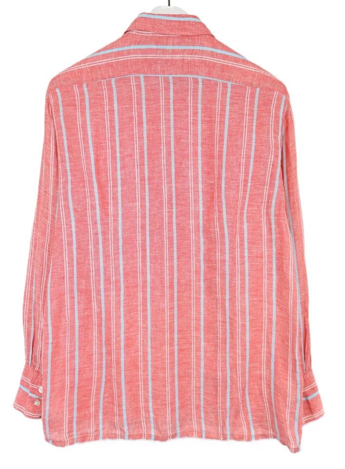 HUGO BOSS Lucas Regular Fit Shirt Men's MEDIUM Linen Striped Button-Up Pink - Image 2 of 4