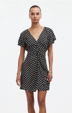 Madewell Ruched V-neck Mini Dress In Floral Navy/Pink Daisies Women’s Size 4