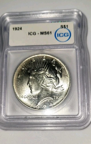 1924 $1 Peace Silver Dollar - ICG MS 61