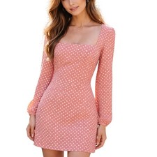 Flynn Skye Square Neck Dress Womens Small Dusty Pink Polka Dot Mini Revolve