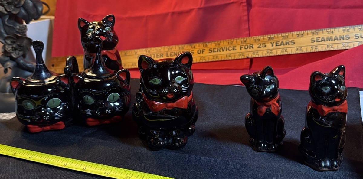 RARE Shafford BLACK Cat Collection, RedWare Japan R.D. 1951 Lot Of