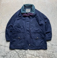 Vtg Pacific Trail Women's Field Barn Chore Coat Jacket Navy Blue Plaid Lined