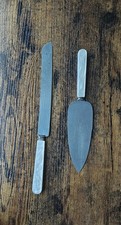 Vintage Sheffield England Stainless Steel Cake Server Knife Set Pearl Handle