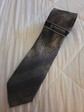 Stafford Essential Mens Formal Necktie Paisley Gray Black Neck Tie NWT