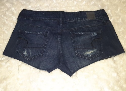 American Eagle dark Blue Denim wash cut-off shorts Distressed Y2K womens size 2 - Picture 5 of 8