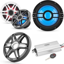 Clarion Marine 4 Channel Amp Premium 6.5" w/ 10" Grey Grill Boat Audio Upgr...