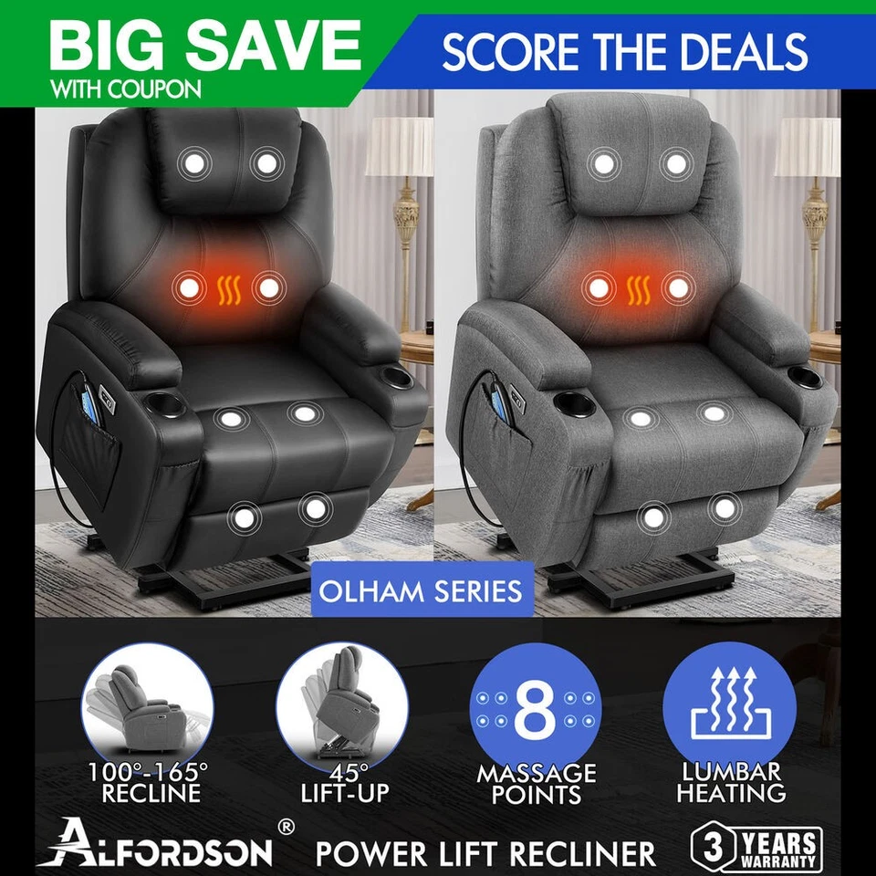 ALFORDSON Recliner Chair Electric Lift Heated Massage Armchair Lounge Sofa