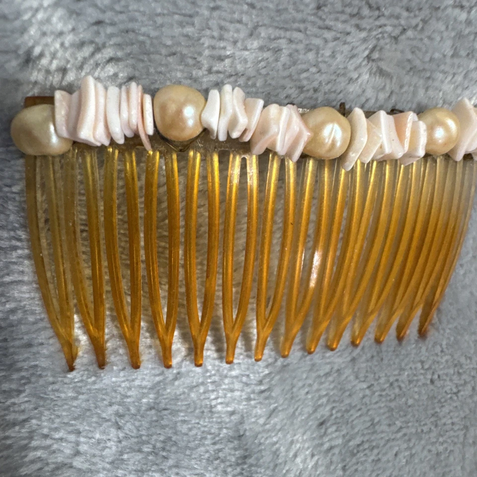 Lote de 4 peines de pelo piedras naturales hueso vintage años 60 70 EE. UU. Cuentas de cerámica hechas artesanalmente Foto 3 de 4