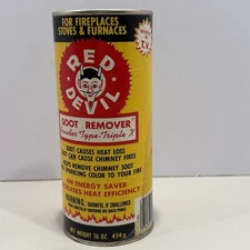 VTG Red Devil Graphic Fireplace Furnace Soot Remover 16oz Meeco Mfg Full. L-7