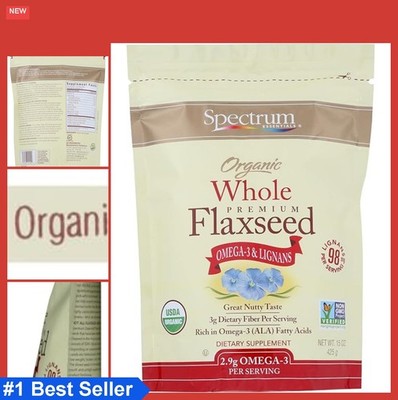 Organic Whole Flaxseed 15 oz USDA Non GMO Gluten Free Powder Bag Nutritional