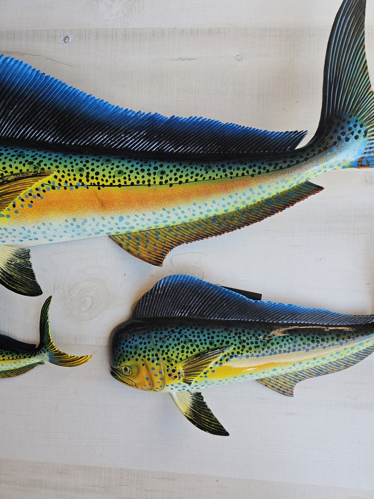 Mahi Hand Painted 28" 18" 12" Replica Dorado Wall Mount Sculpture Fish Set of 3