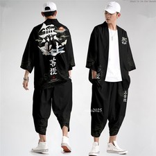 Japanese Style Kimono Pants Set Men Traditional Samurai Thai Pants Streetwear