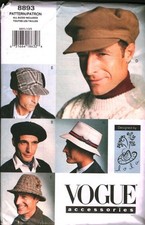 8893 Vintage Vogue Sewing Pattern Mens 1990s Set of Hats Cap Beret Bucket UNCUT