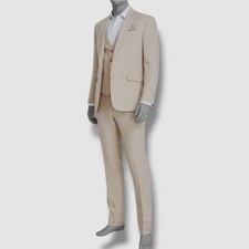 Bar III Men's Beige Slim-Fit Linen 2-Piece Suit Jacket  Pants Size 38L 34W 32L