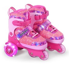Toddler Roller Skates, 4 Adjustable Sizes Tri-Wheel Skates for Girls Ages 3-7...