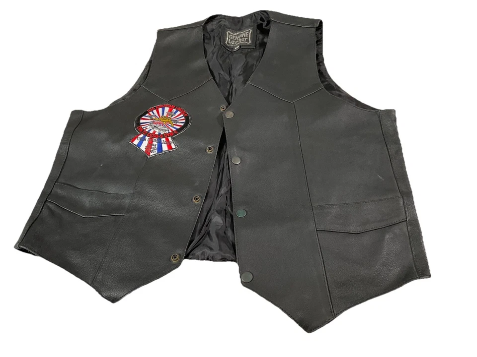 Chaleco de cuero para ciclistas con USS Abraham Lincoln Tiger Cruise 2006 talla 44 Foto 2 de 4