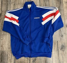 Vintage 80s 90s Adidas Track Blue White Red USA Patriotic Large Zip Up Jacket