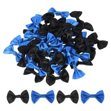 50 PCS Bright Blue Black Mini Satin Bows 1.5" x 1" Bowknot for Crafting