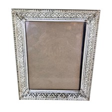 VTG 8x10 Picture Frame White Washed Gold Tone Metal Fancy Ornate Filigree MCM