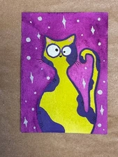 ACEO watercolor ATC crazy Kookie Cat original art collectible painting fun cute