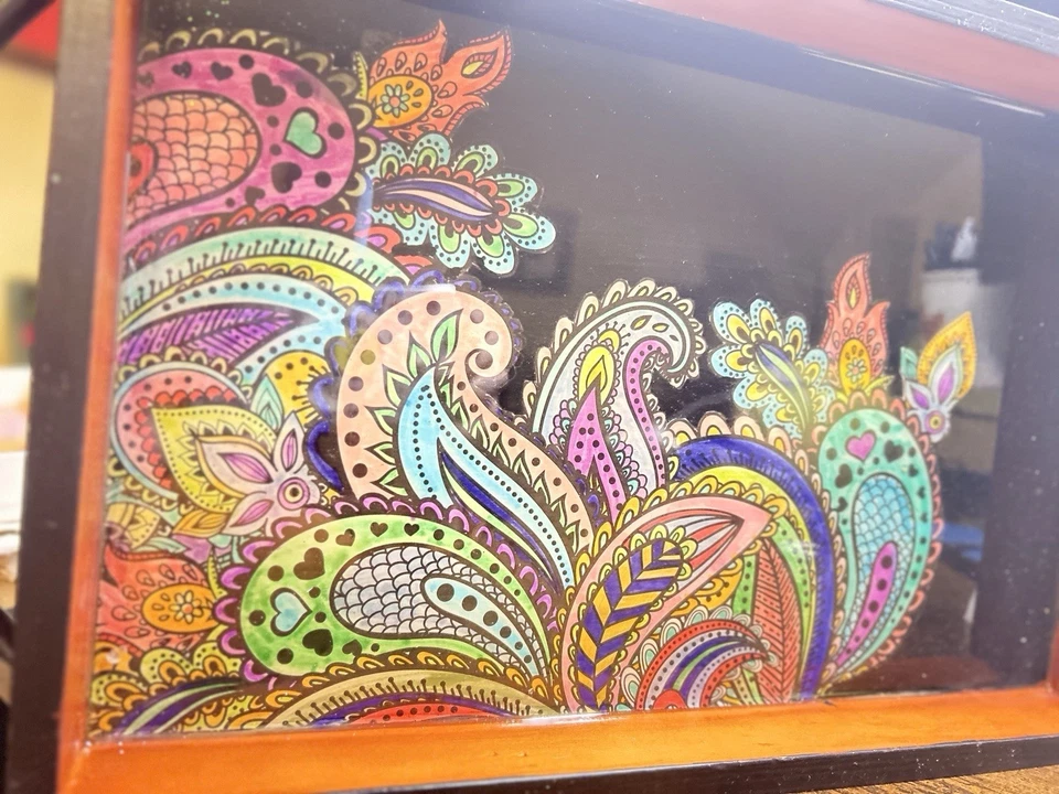 Handcrafted walnut Wood and Resin Serving Tray with Metal Handles 17 1/2” X 11”. - Image 2 of 4