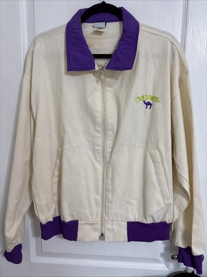 VTG Joe Camel Off White Canvas Jacket Purple Detail Smokin Joes Racing L USED