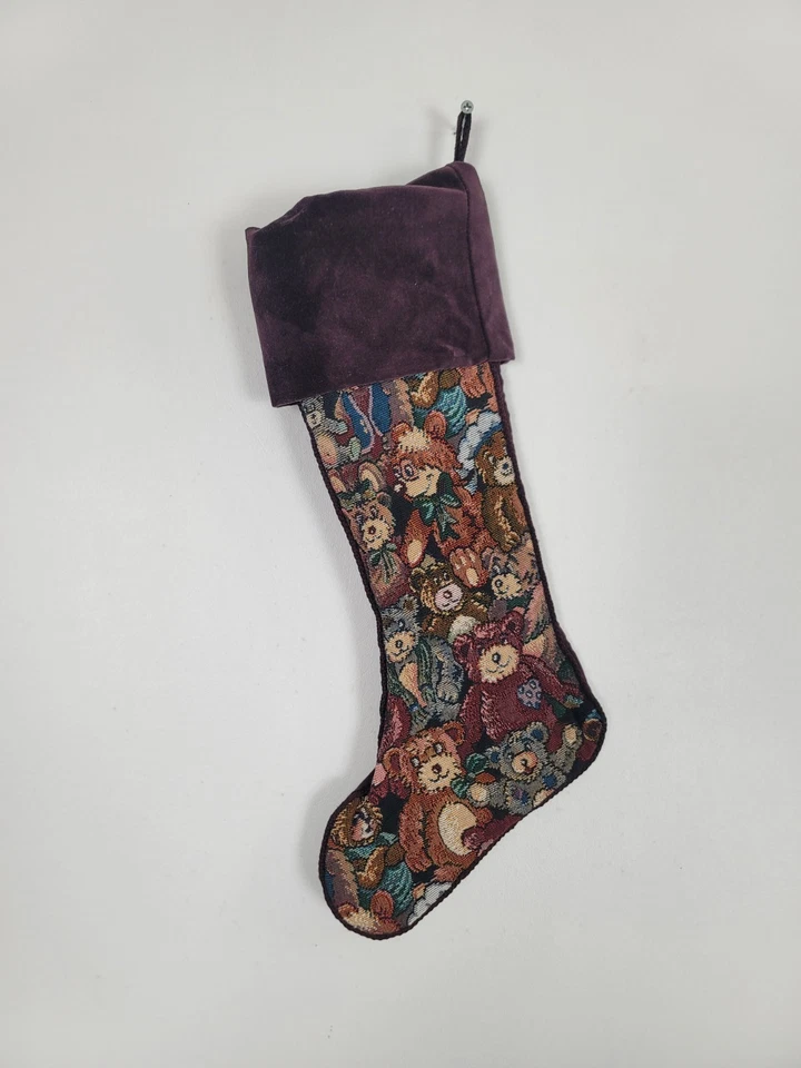 "Tapiz de terciopelo púrpura juguetes medias de Navidad con punta de aguja 19""" Foto 2 de 4