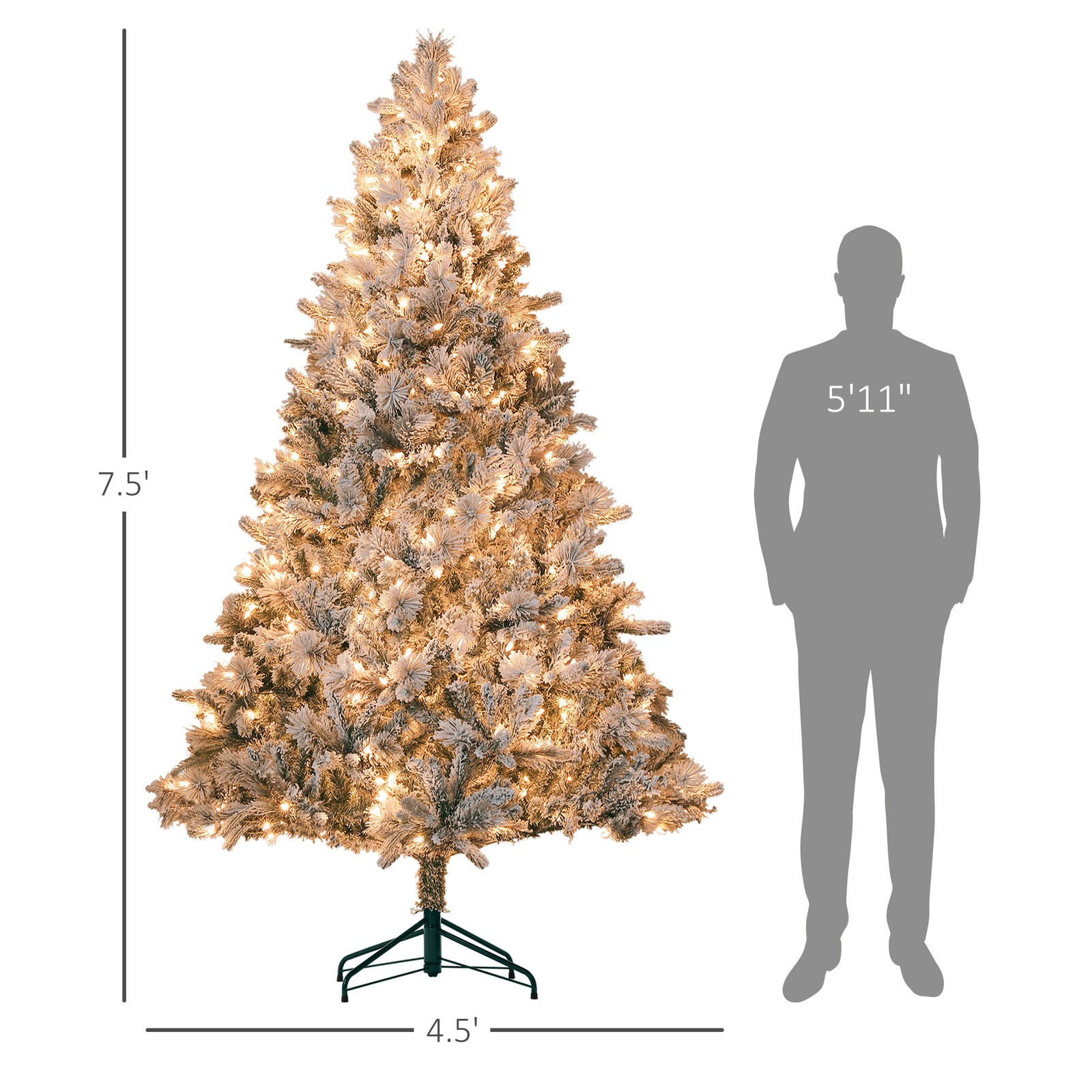 HOMCOM 7.5 ft Pre-Lit Artificial Christmas Tree w/500 Clear Lights and 1530 Tips