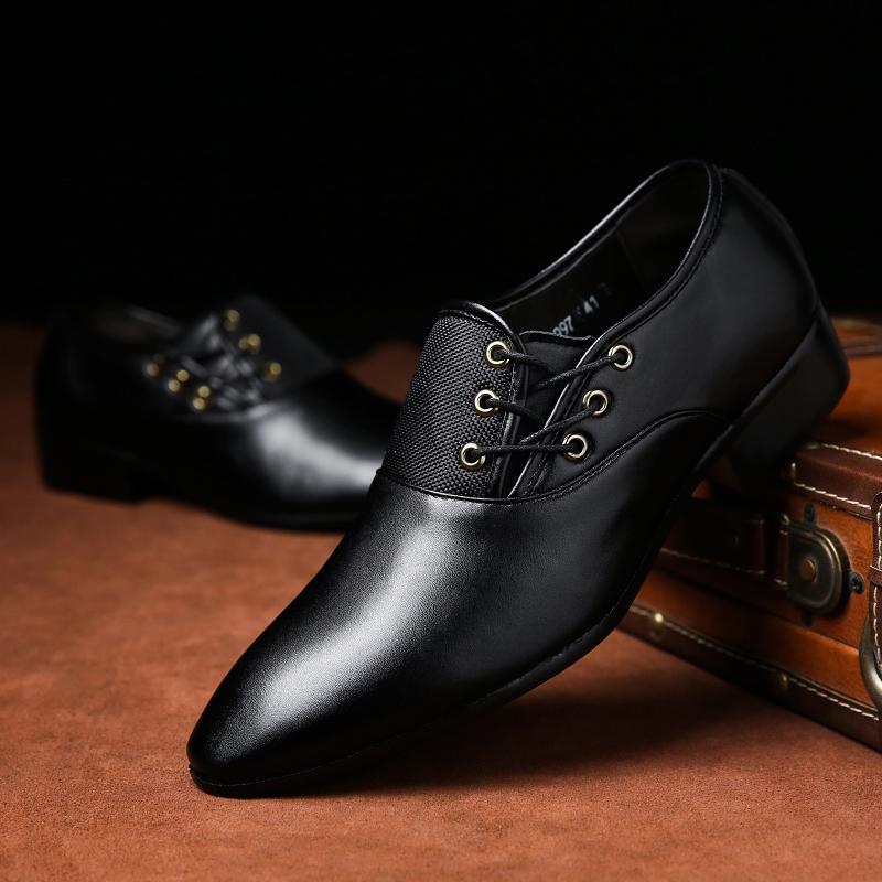 Mens Fashion Side Lace Up Vintage Dress Formal Oxford Pointed Toe Business  Shoes