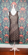 Vintage 90's Y2K Black Nude Whimsigoth Crochet Fringe Boho Flapper Party Dress 8