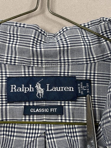 Ralph Lauren camicia uomo grande 17 34-35 bianco blu pony con bottoni manica lunga - Foto 2 di 12
