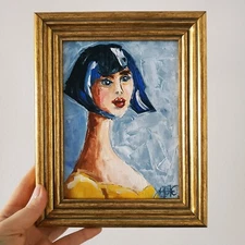 Abstract Female Portrait Painting Original Oil Painting Impasto 3D Art 6х6