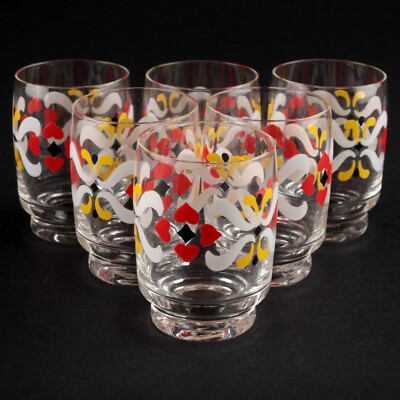 6 Schnapsgläser Shot 6 cm Likör Gläser rot weiß gelb schwarz Muster Vintage