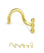 14K Yellow Gold Straight Screw LBend Nose Bone Stud Ring Triple Ball 22G 20G 18G